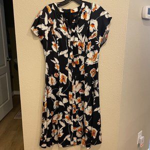 St. John Floral Silk A Line Dress, Size 4